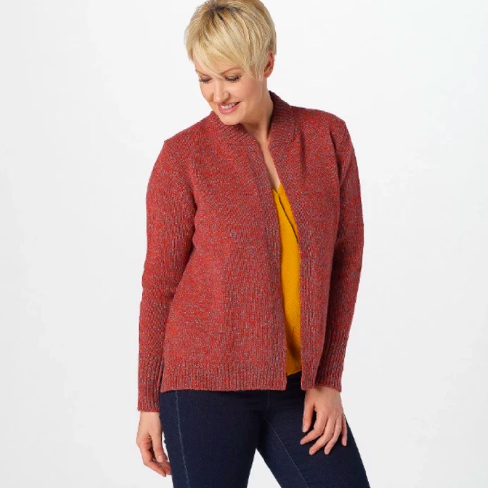 ☘️NWT Fisherman Out of Ireland Merino Wool and Cashmere  Cardigan Coral/Grey XS